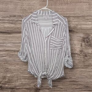 Women's Vixbe Striped Tie Front Button Down Shirt Sz Large